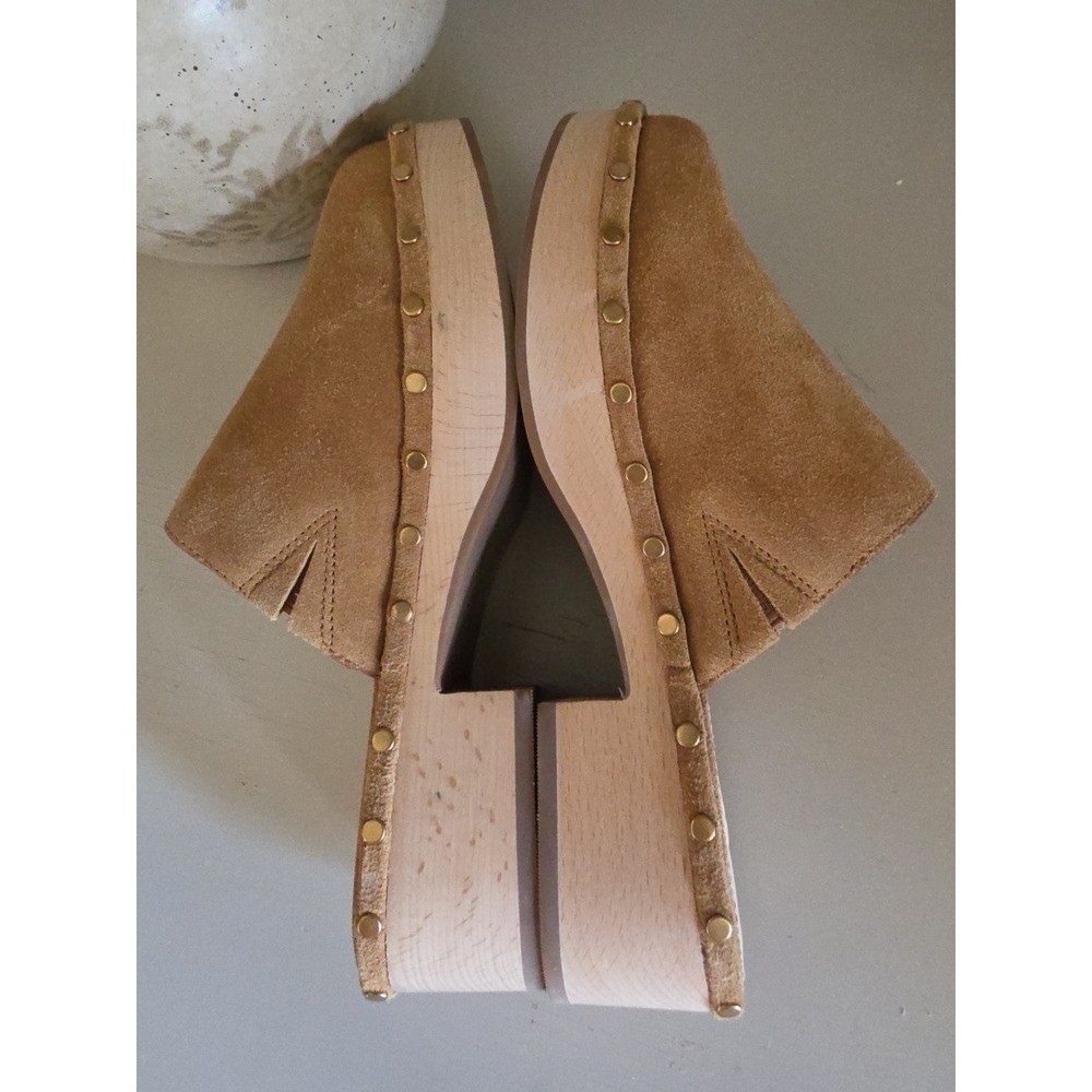 J. Crew Women's Dakota Pecan Suede Clogs Wood Bottom Slip on Size 7 - Picture 7 of 10